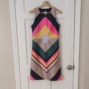 J. Crew Pink and Yellow Chevron Midi Dress